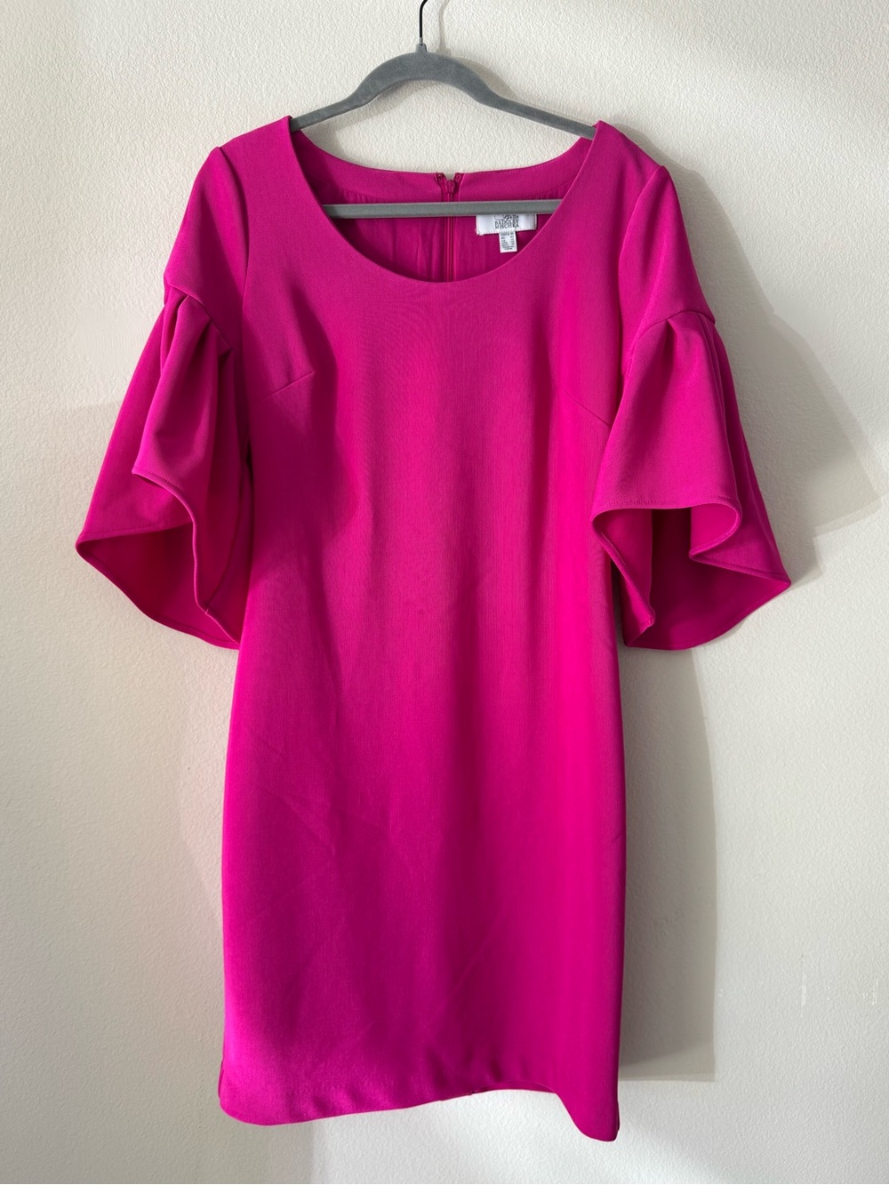 Badgley Mischka Hot Pink Ruffle Sleeve Midi Dress